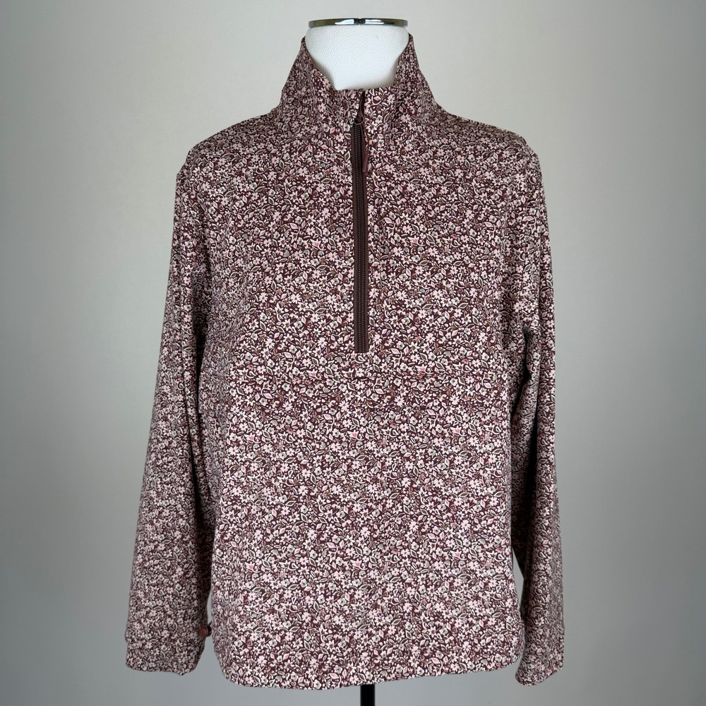 Members Mark Travel Pullover Ditsy Floral 1/4 Zip Jacket Brown Womens Size Small